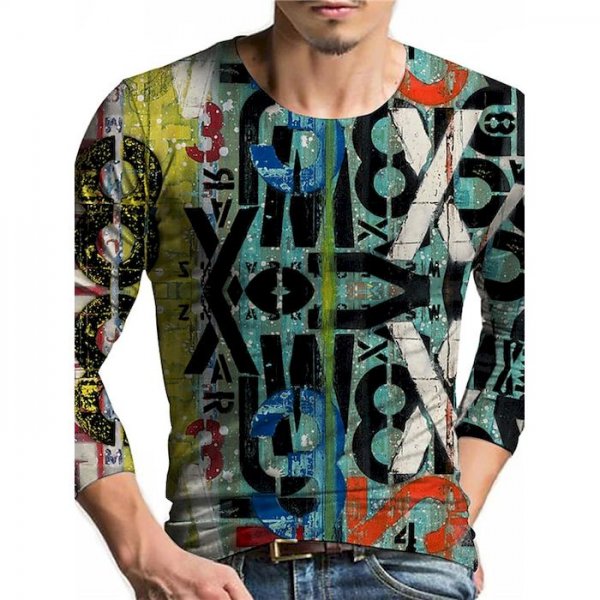 Men's Unisex Tee T shirt Shirt 3D Print Graphic Prints Letter Print Long Sleeve Daily Tops Casual Designer Big and Tall Blue