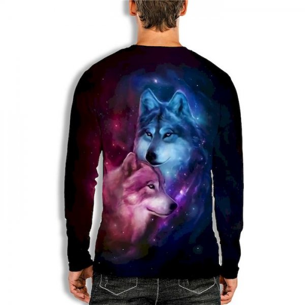 Men's Unisex Tee T shirt Shirt 3D Print Graphic Prints Wolf Print Long Sleeve Daily Tops Casual Designer Big and Tall Black