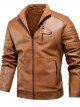 Men's Leather Jacket Regular Solid Colored Sports Leather khaki