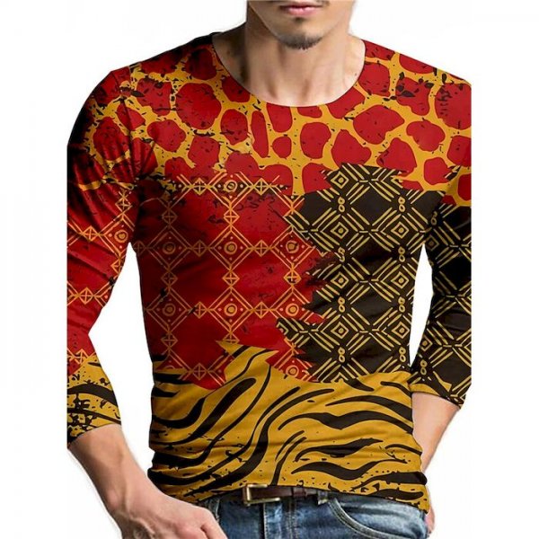 Men's Unisex Tee T shirt Shirt 3D Print Geometric Tribal Graphic Prints Print Long Sleeve Daily Tops Casual Designer Big and Tal