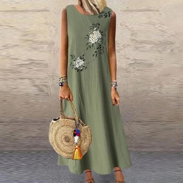 Romantic Floral Print Sleeveless Maxi Dress