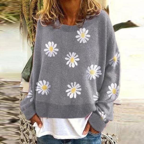 Baggy Round Neck Floral Print Sweater