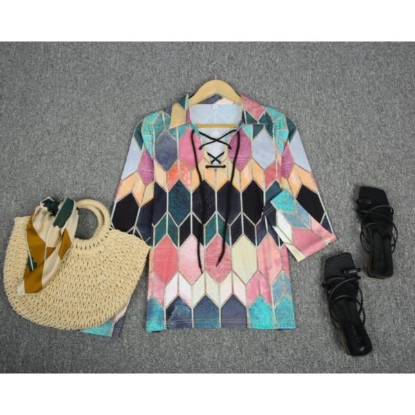 Kaleidoscope Argyle Print Tied  Top