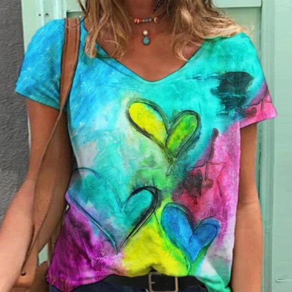 Blue Sweetheart Abstract Print T-Shirt