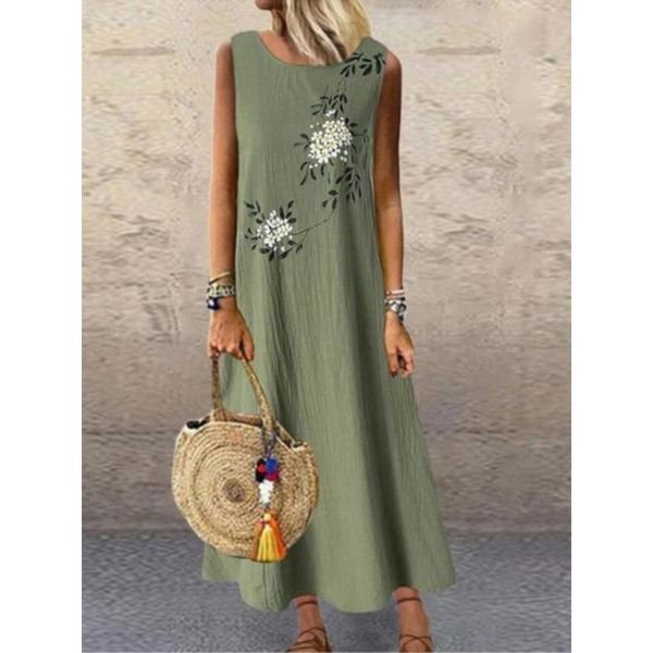 Romantic Floral Print Sleeveless Maxi Dress