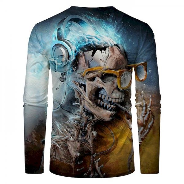 Men's Unisex Tee T shirt Shirt 3D Print Graphic Prints Skull Print Long Sleeve Daily Tops Casual Designer Big and Tall Blue