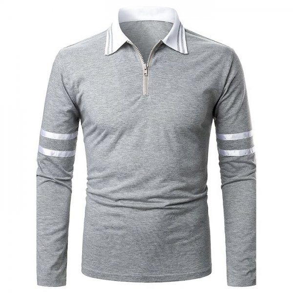 Men's Golf Shirt Striped Solid Colored Long Sleeve Going out Tops Business Gray