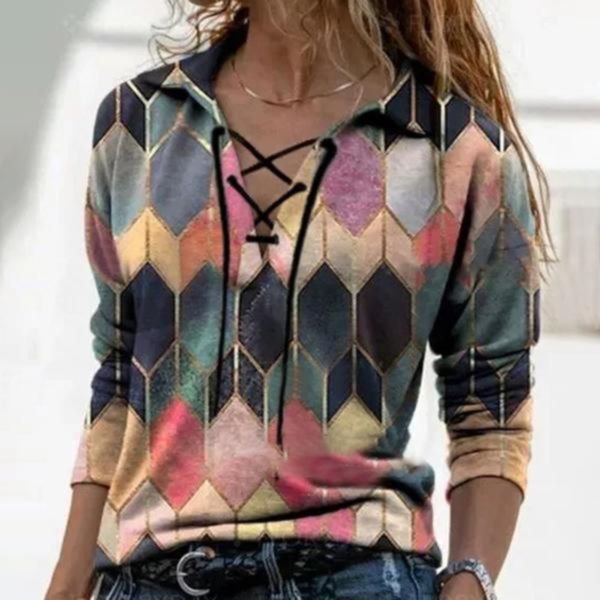 Kaleidoscope Argyle Print Tied  Top