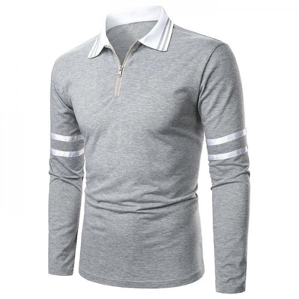 Men's Golf Shirt Striped Solid Colored Long Sleeve Going out Tops Business Gray