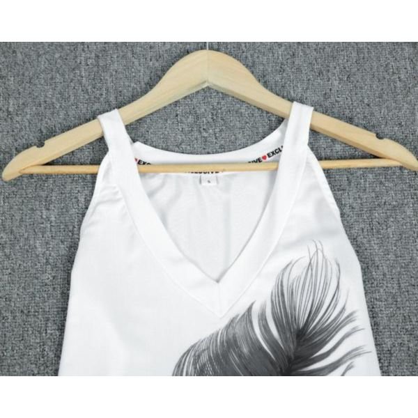 Deep V Neck Feather Tank Top