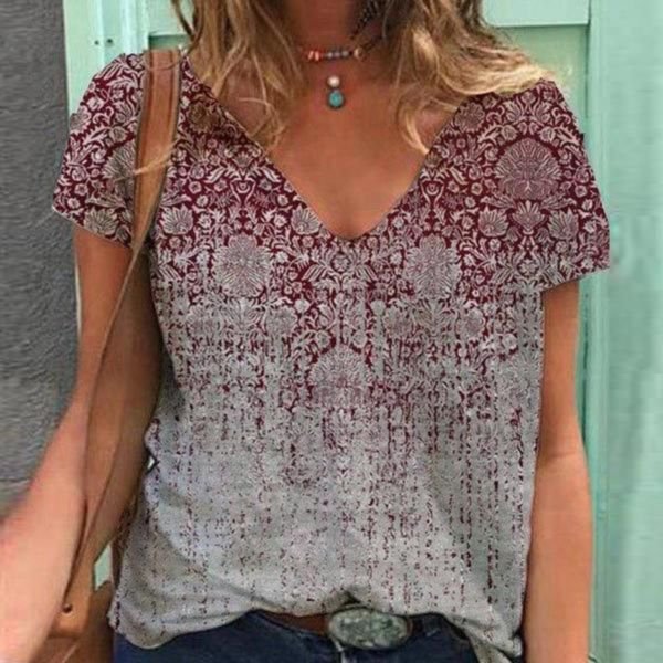 Distressed Victorian Print V Neck Tee