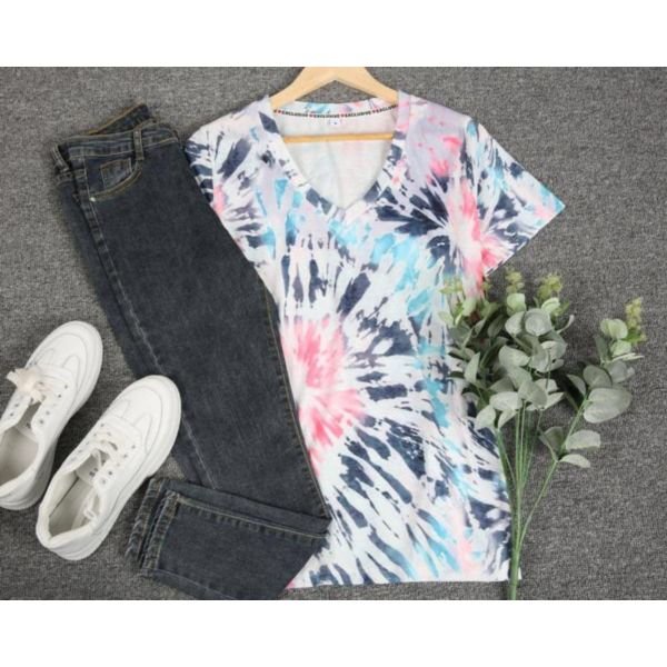 Youthful Tie Dye V-Neck Short Sleeve T-Shirt