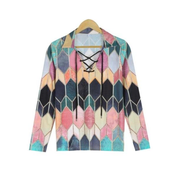 Kaleidoscope Argyle Print Tied  Top