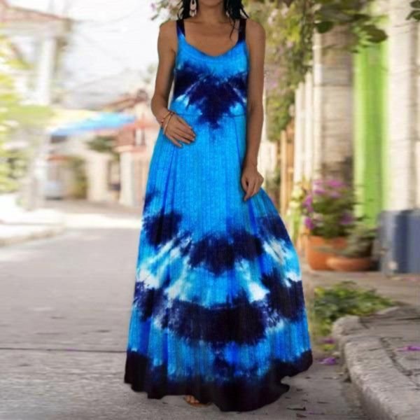 Baggy Sleeveless Tie Dye Print Maxi Dress