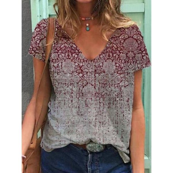 Distressed Victorian Print V Neck Tee