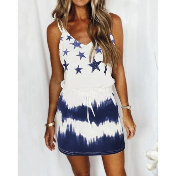 Casual Print Sleeveless Mini Dress