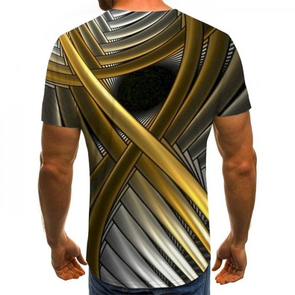 Men's T shirt Graphic Abstract Plus Size Pleated Print Short Sleeve Weekend Tops Streetwear Round Neck Gold / Summer