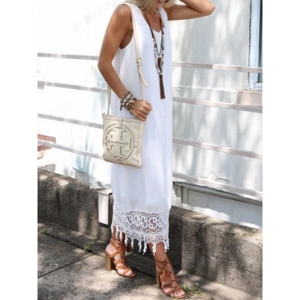 Fresh White Round Neck Sleeveless Midi Dress