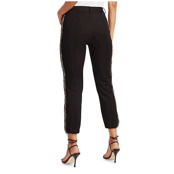 Metallic Fringe Trim Pintuck Pants