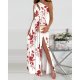 Romantic Red Flower Asymmetrical Keyhole Maxi Dress