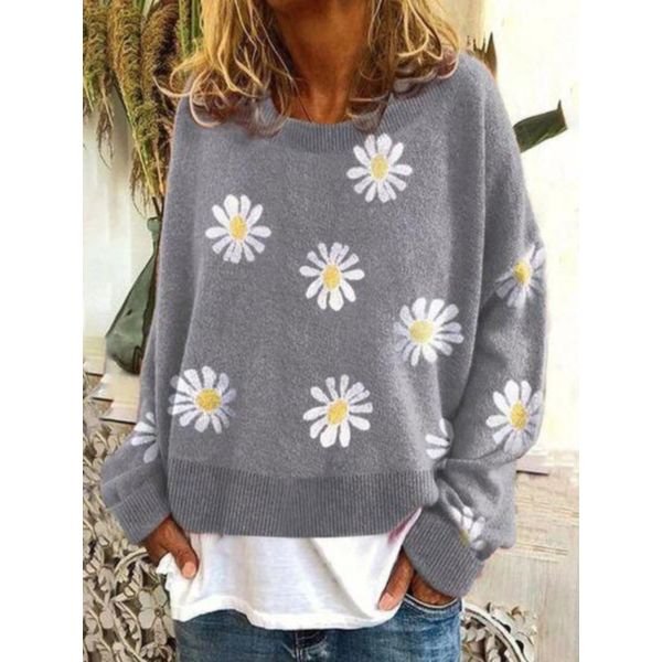 Baggy Round Neck Floral Print Sweater