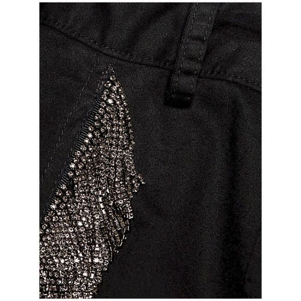 Metallic Fringe Trim Pintuck Pants