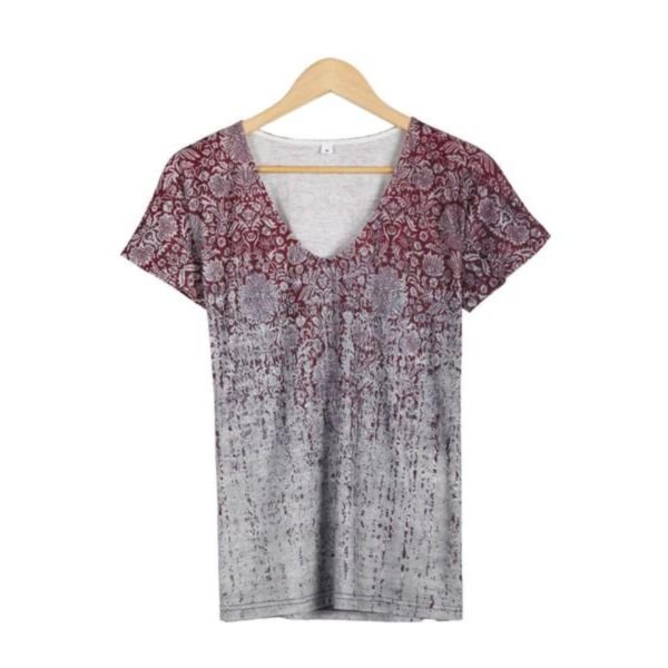 Distressed Victorian Print V Neck Tee